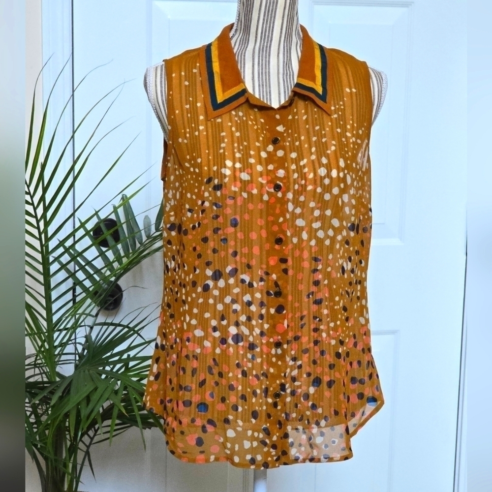 Cabi Cheers Women's Printed Sheer Sleeveless Blouse Size S